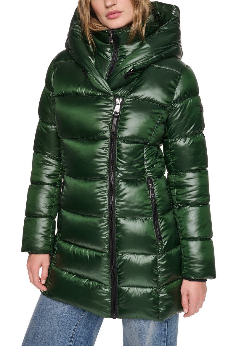 Water Resistant Hooded Puffer Coat with Bib, Main, color, HUNTER