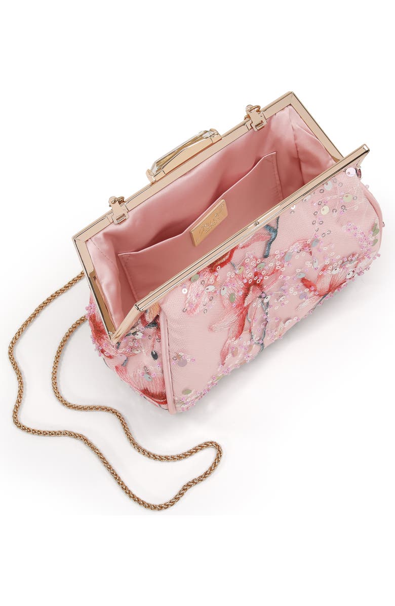 Jewel Badgley Mischka Flora Floral Embroidered and Sequin Signature Pouch Clutch, Alternate, color, Blush