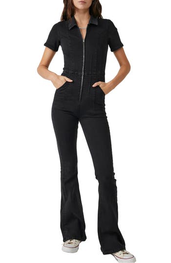 FREE PEOPLE FREE PEOPLE JAYDE DENIM FLARED JUMPSUIT