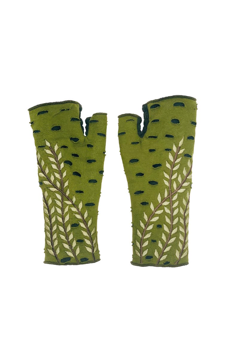 Feelgoodz Women’s Artisan Crafted Fleece Lined Trellis Fingerless Jersey Gloves, Main, color, Ivy