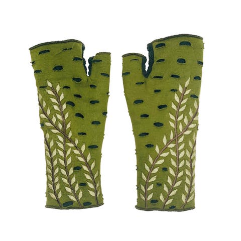 Women’s Artisan Crafted Fleece Lined Trellis Fingerless Jersey Gloves