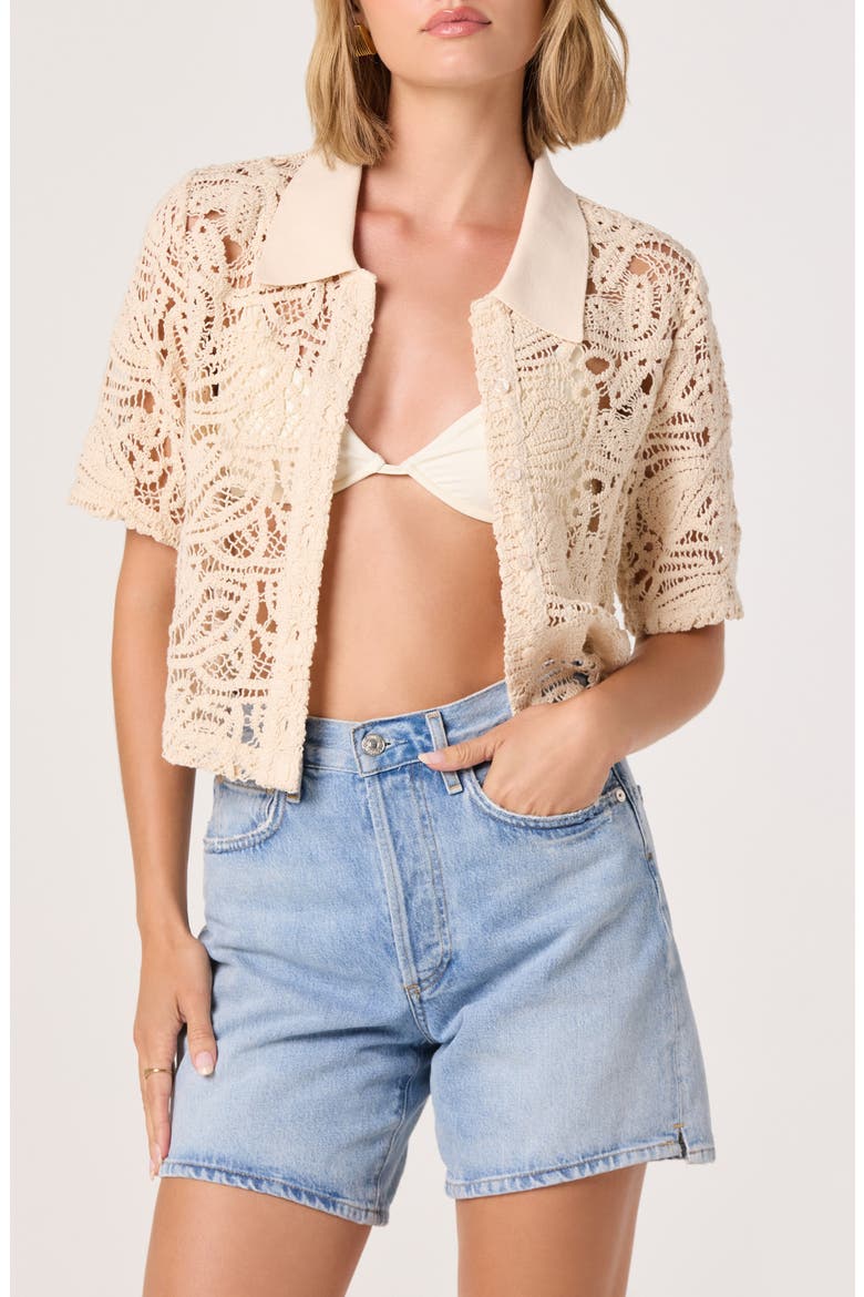 Loren Lace Short Sleeve Shirt, Main, color, NATURAL