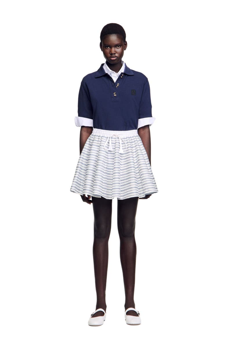 SANDRO Spiral print skater skirt, Main, color, Blu / White