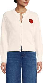 Lands' End Cotton Embellished Cardigan Sweater