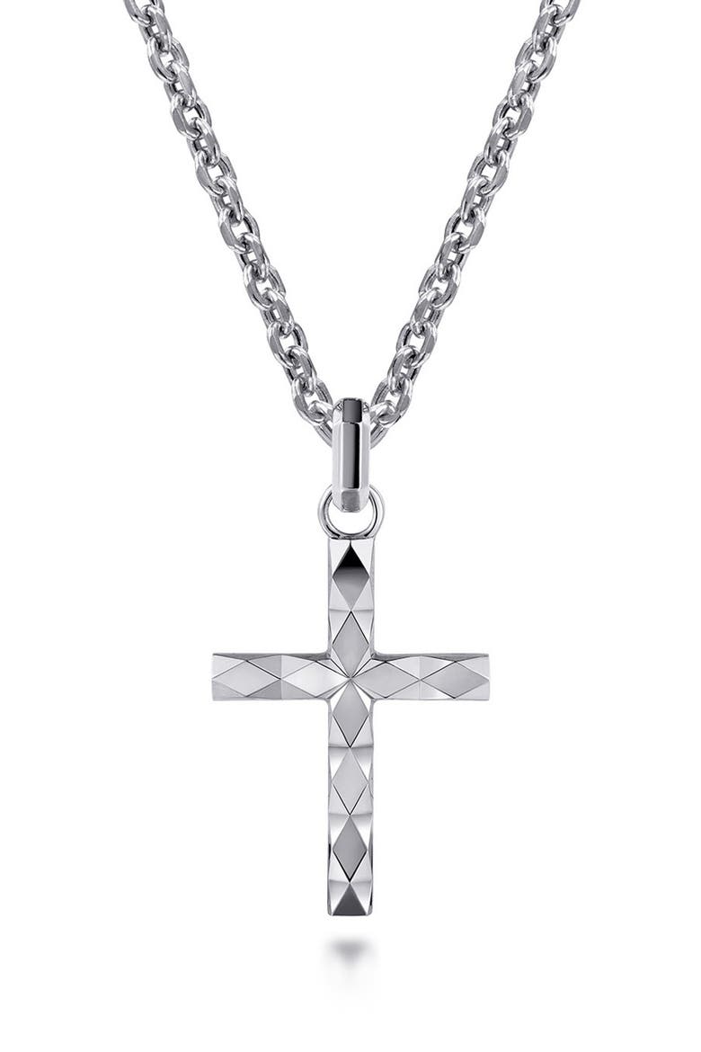 Men's Facets Sterling Silver Cross Pendant Necklace, Main, color, STERLING SILVER