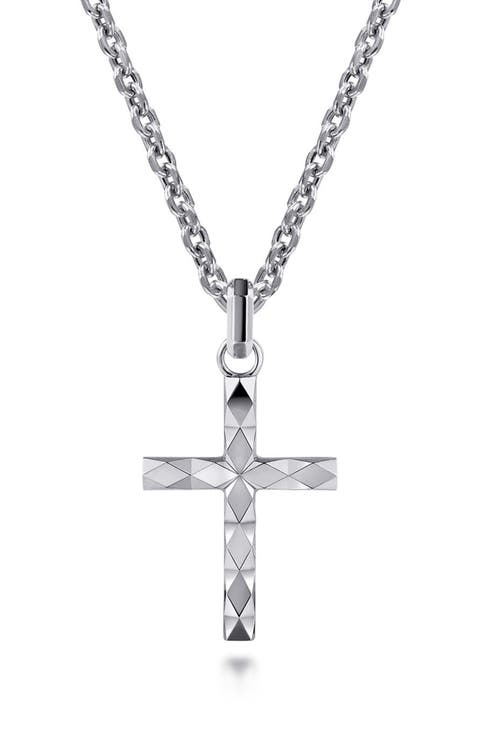 Men's Facets Sterling Silver Cross Pendant Necklace