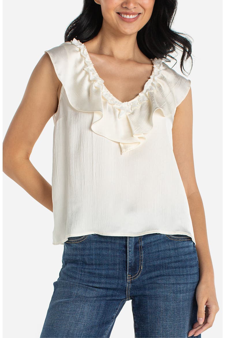 Ruffle Sleeveless Mixed Media Top, Alternate, color, FRENCH VANILLA