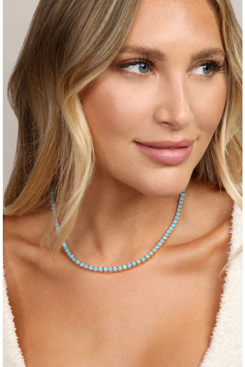 Grand Heiress Lab Created Opal Tennis Necklace, Alternate, color, GOLD-BLUE OPAL