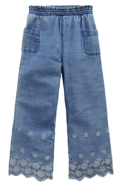 Kids' Embroidered Eyelet Border Wide Leg Denim Pants (Toddler, Little Kid & Big Kid)
