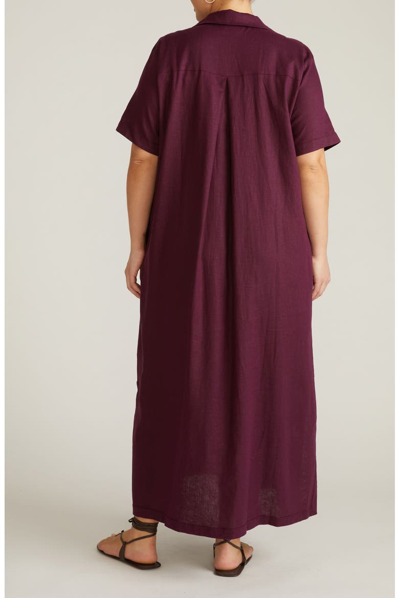 Leaf-Print Linen-Blend Maxi Dress, Alternate, color, ACAI PURPLE