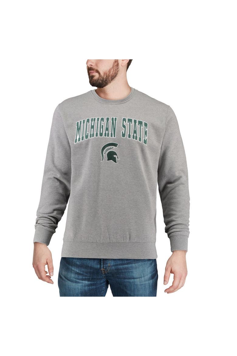 Men's Colosseum Heather Gray Michigan State Spartans Arch & Logo Crew Neck Sweatshirt, Alternate, color, Heather Gray