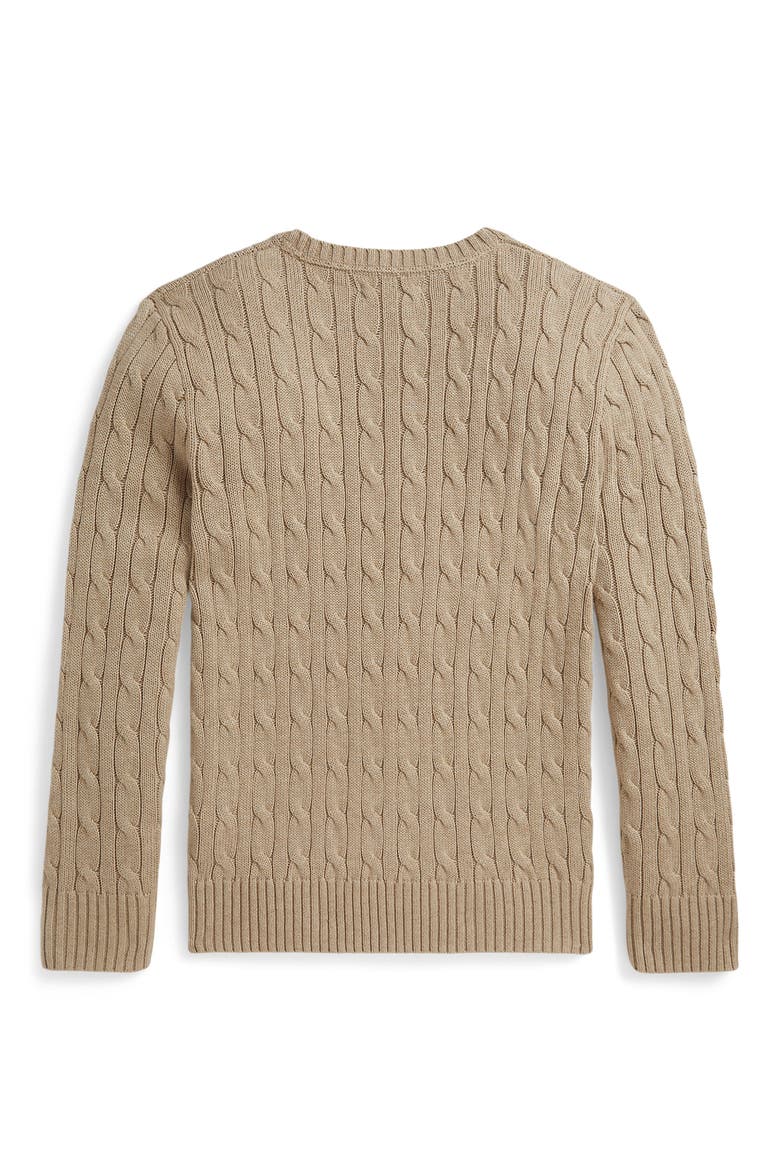 Kids' Cable Stitch Combed Cotton Sweater, Alternate, color, TAN HEATHER