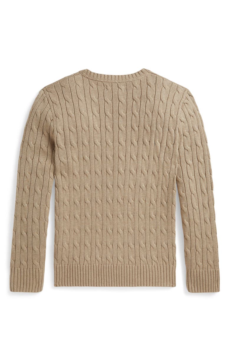 Polo Ralph Lauren Kids' Cable Stitch Combed Cotton Sweater, Alternate, color, Tan Heather