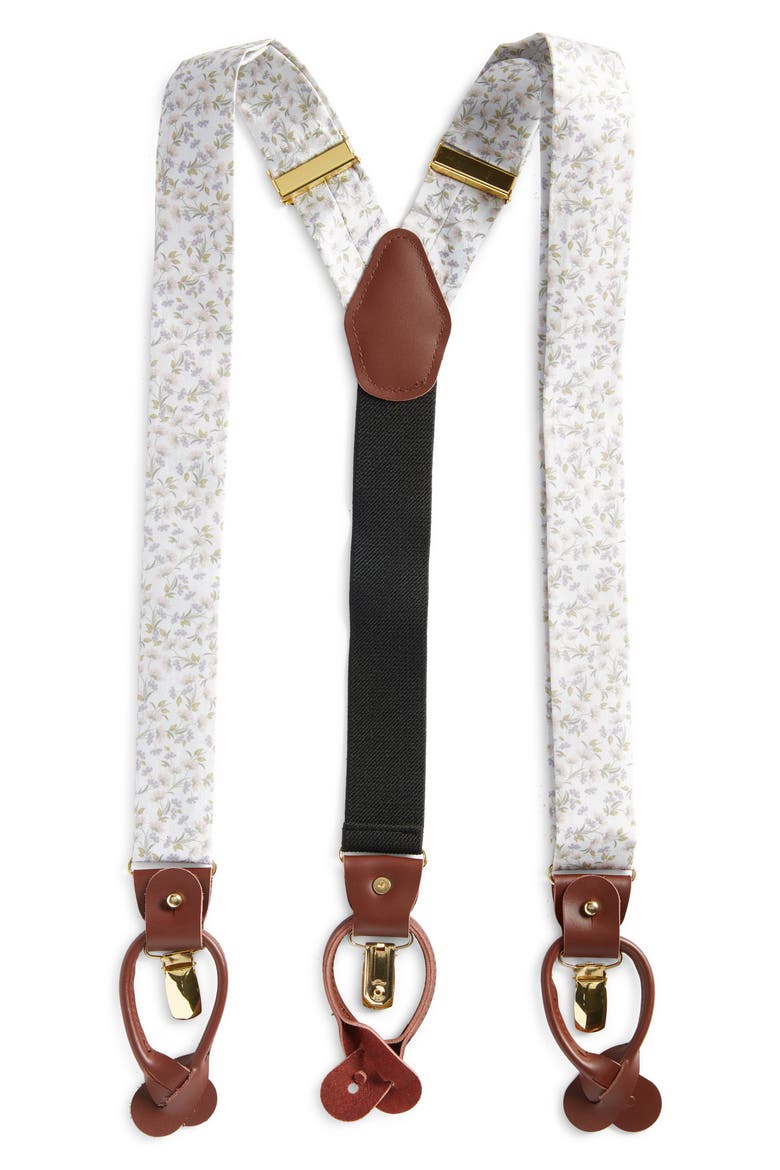 Floral Silk Suspenders, Main, color, WHITE