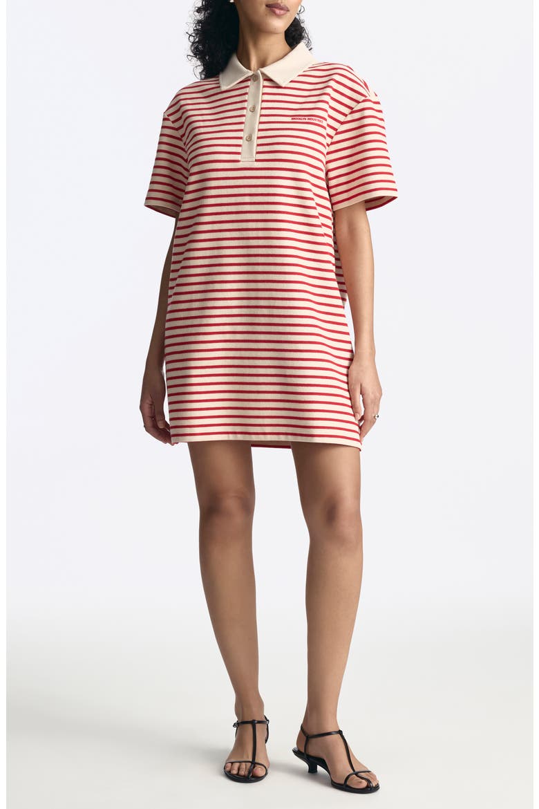 Goji Stripe Short Sleeve Cotton Blend Polo Dress, Main, color, GOJI BERRY STRIPE