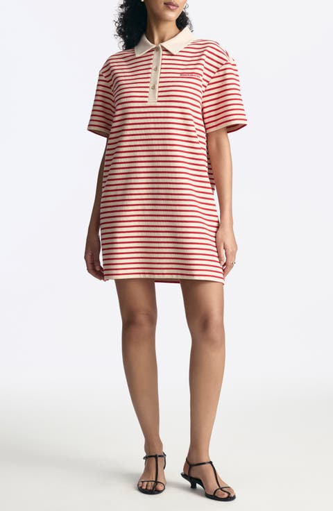 Goji Stripe Short Sleeve Cotton Blend Polo Dress
