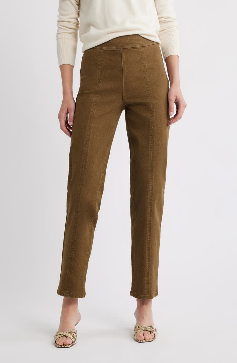 Hue High Waist Straight Leg Denim Leggings, Main, color, Olive Night