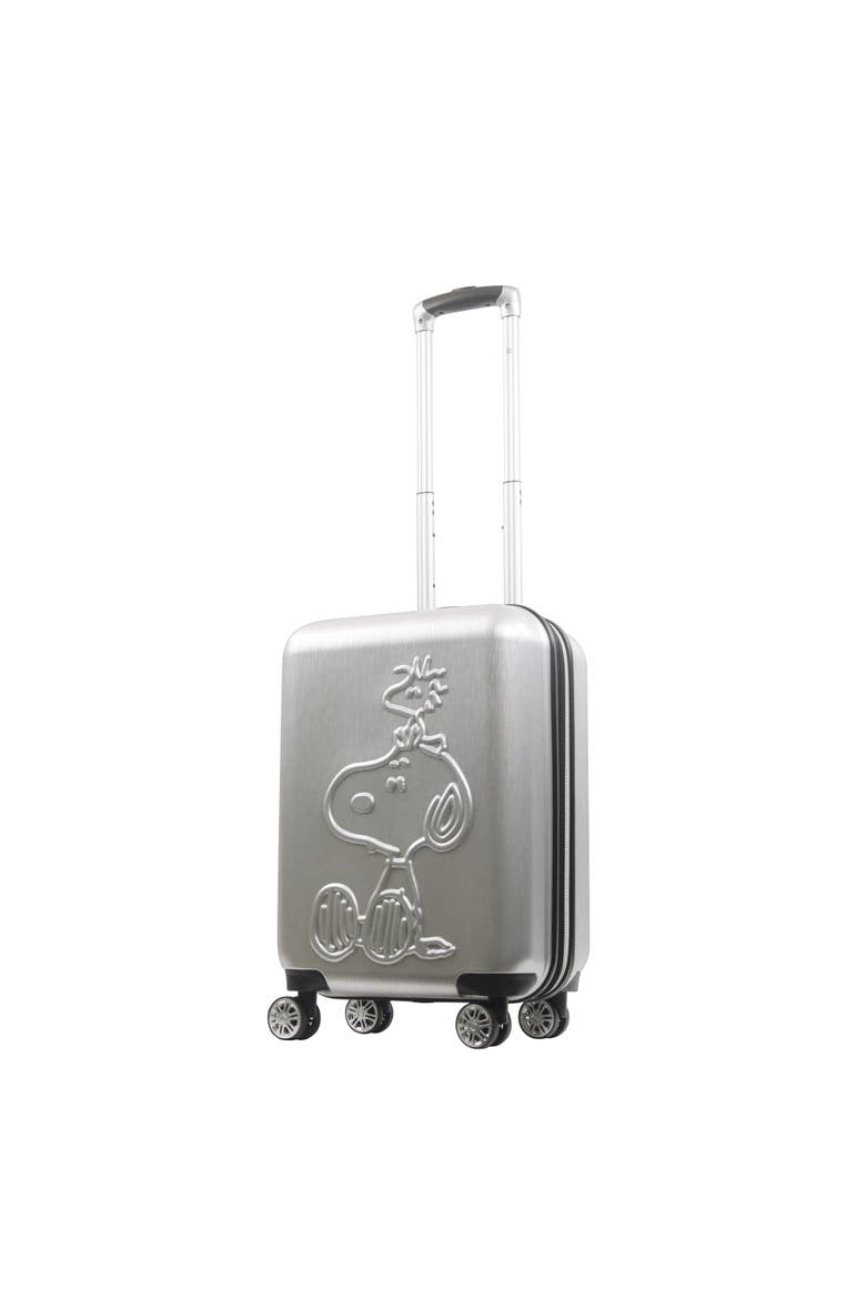 Peanuts Snoopy & Woodstock Embossed Molded Hardside 22" Caryon Suitecase spinner, Main, color, Silver