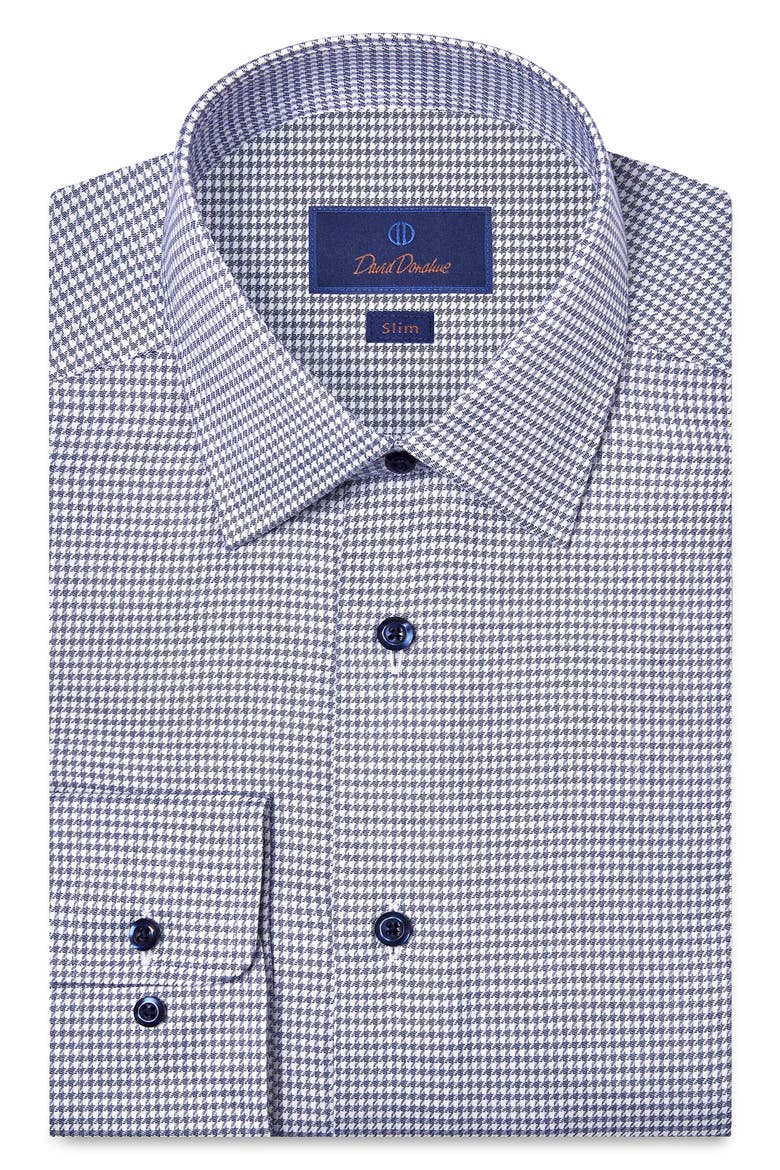 Slim Fit Microcheck Stretch Cotton Twill Dress Shirt, Main, color, NAVY/ WHITE