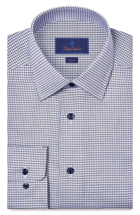 Slim Fit Microcheck Stretch Cotton Twill Dress Shirt