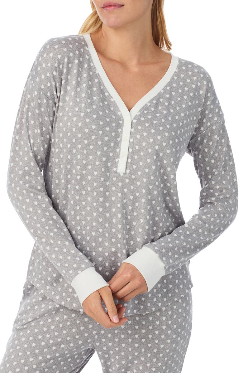 Kate Spade New York print henley pajamas, Alternate, color, Grey/ Print