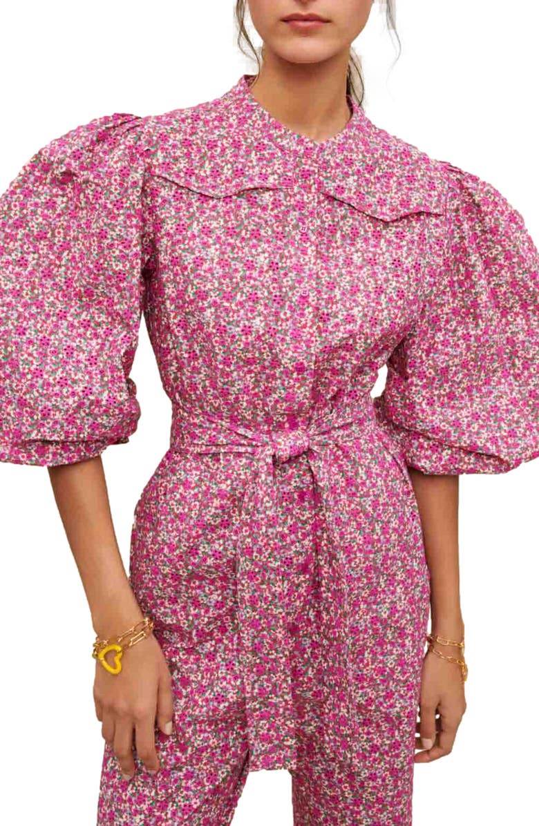 maje Pyad Floral Print Jumpsuit, Alternate, color, Imprime Fleurs Brodees Fuchsia