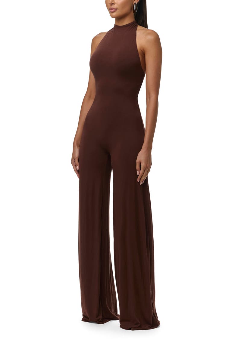 Smooth Halter Wide Leg Jumpsuit, Alternate, color, CHOCOLATE