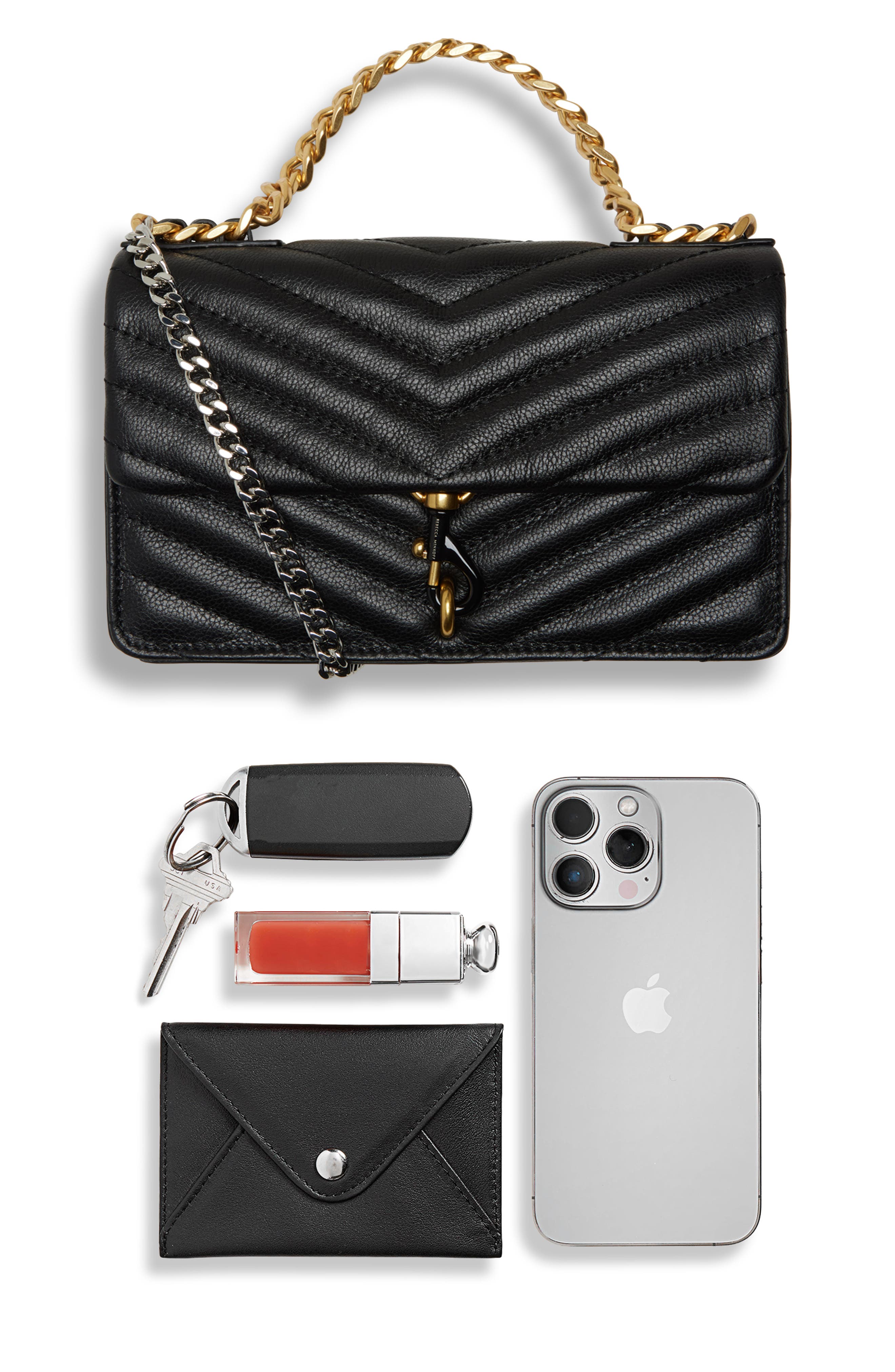 Mini Edie Quilted Leather Crossbody Bag, Alternate, color, BLACK