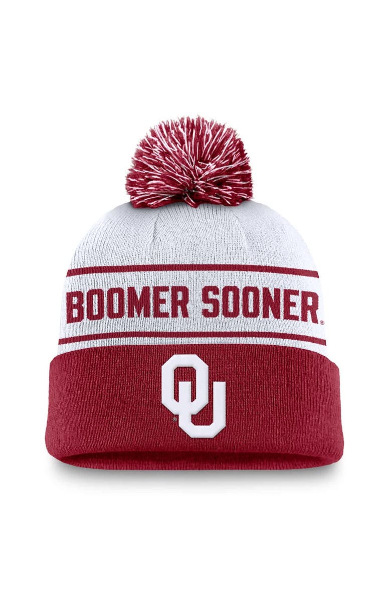 Jordan Brand Men's Jordan Brand White/Crimson Oklahoma Sooners Local Peak Cuffed Knit Hat with Pom, Main, color, White