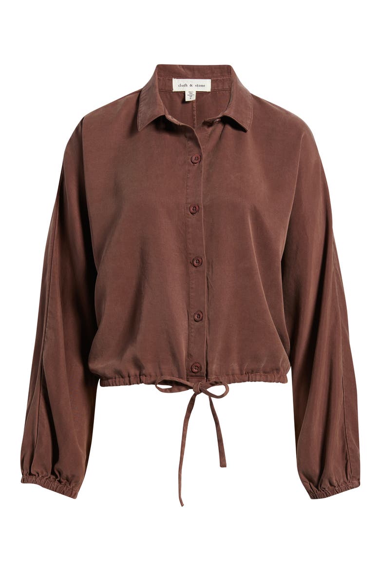 Tie Hem Twill Button-Up Shirt, Alternate, color, CHOCOLATE TRUFFLE