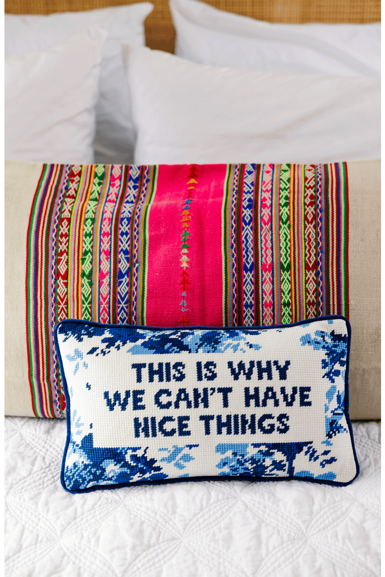 Nice Things Needlepoint Pillow, Alternate, color, Blue