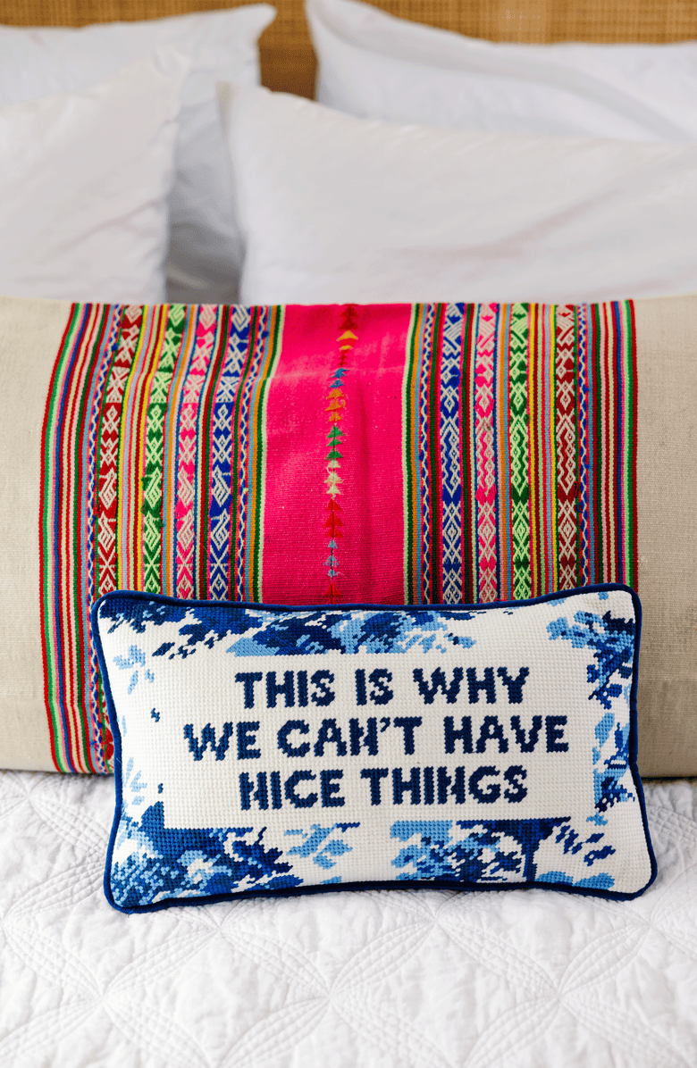 Furbish Nice Things Needlepoint Pillow, Alternate, color, Blue