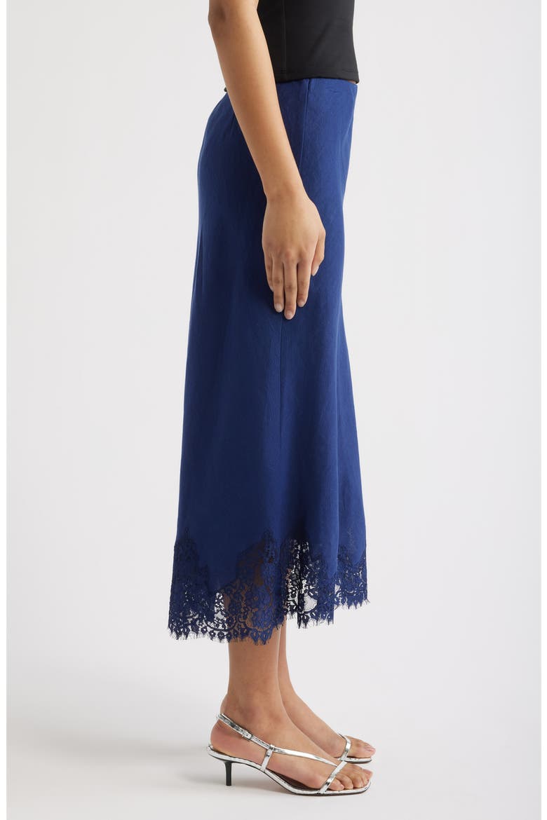 Carolina Lace Trim Linen Midi Skirt, Alternate, color, DANUBE