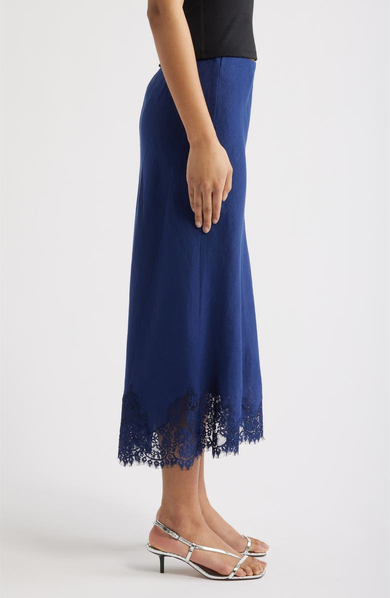 Reformation Carolina Lace Trim Linen Midi Skirt, Alternate, color, Danube
