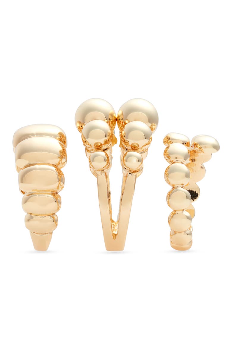 Set of 3 Orb Textured Rings, Alternate, color, GOLD