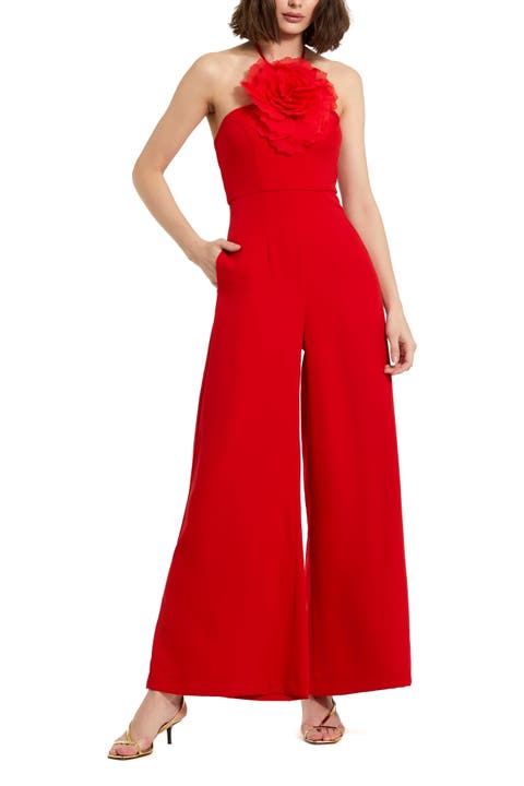 Crepe Halter Neck Flower Detail Jumpsuit