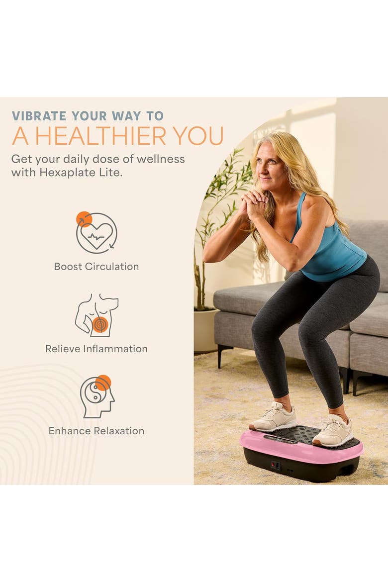HexaPlate Lite Vibration Plate Exercise Machine Full Body Recovery and Muscle Toning, Alternate, color, Pink