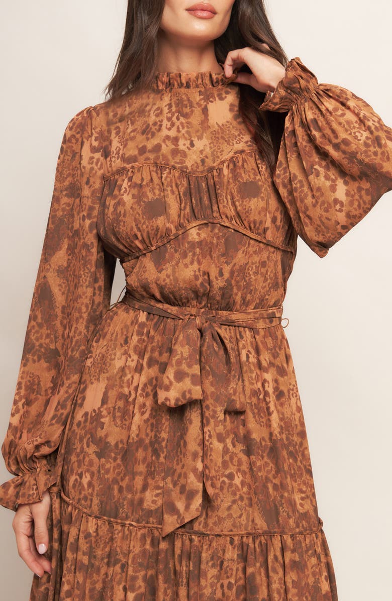 FLYING TOMATO Print Long Sleeve Maxi Dress, Alternate, color, Sienna