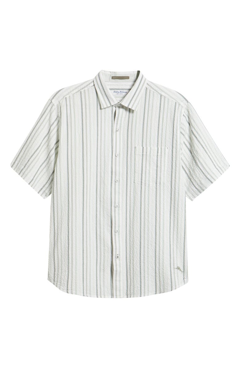 Tommy Bahama Nova Wave Silve Stripe Short Sleeve Seersucker Button-Up Shirt, Main, color, Dusty Sage