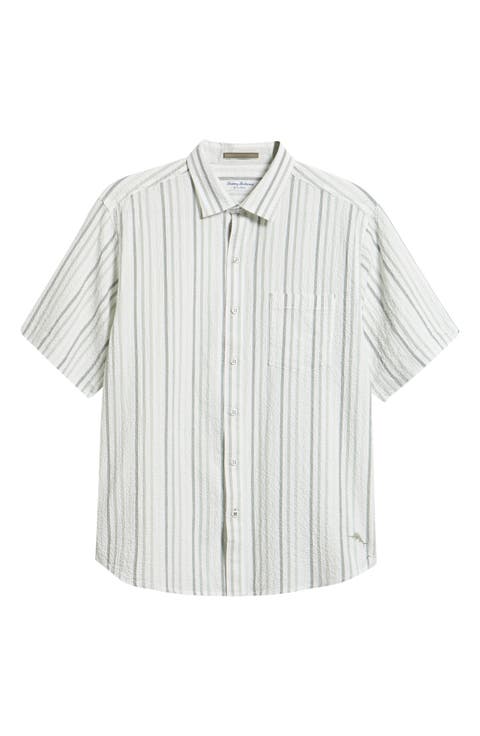 Nova Wave Silve Stripe Short Sleeve Seersucker Button-Up Shirt