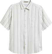 Tommy Bahama Nova Wave Silve Stripe Short Sleeve Seersucker Button-Up Shirt