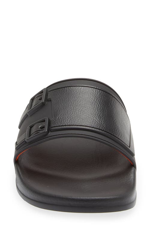 Santoni Men's Edison Rubber Double Buckle Style Slides In Black Black
