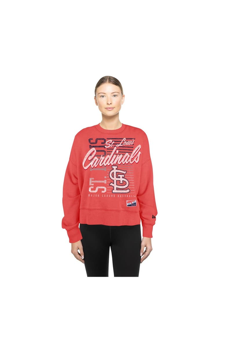Women's New Era Red St. Louis Cardinals Boxy Mineral Wash Dolmen Sleeve Cropped Sweatshirt, Alternate, color, Red