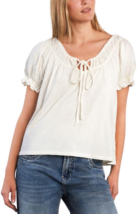 Gathered Cotton Peasant T-Shirt