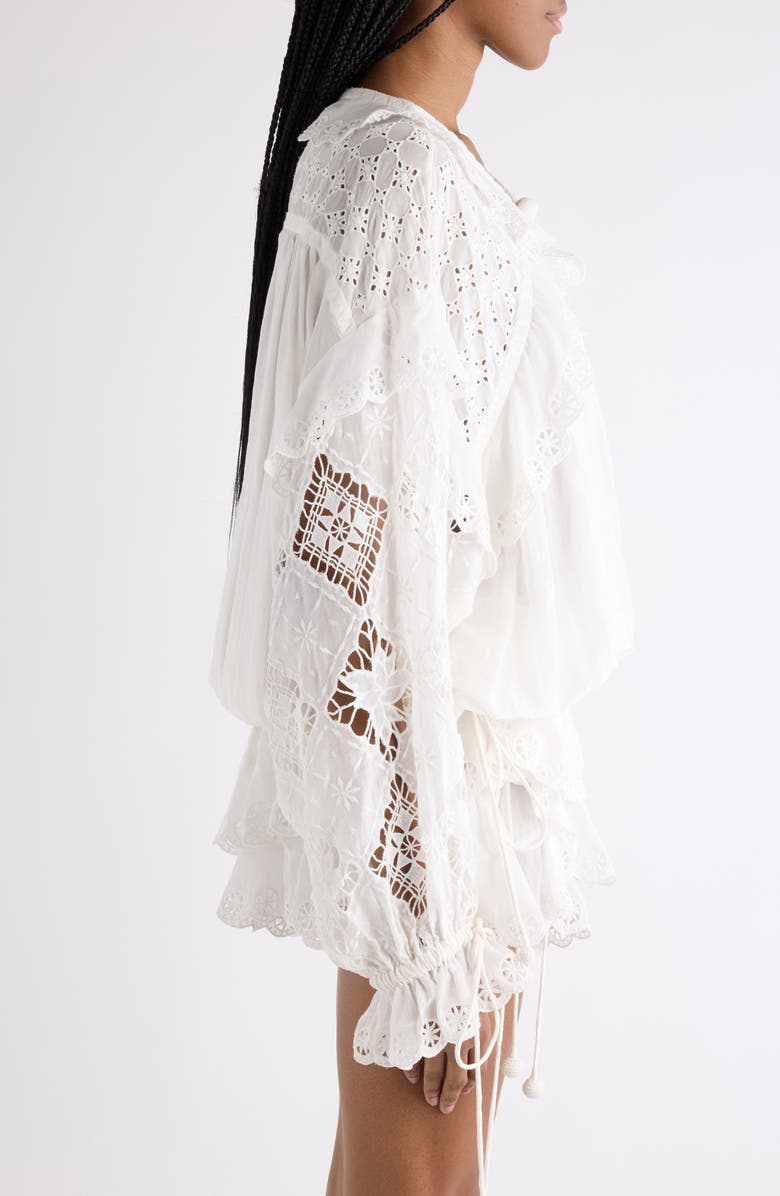 Isabel Marant Nowana Drawstring Cotton & Silk Eyelet Top, Alternate, color, White