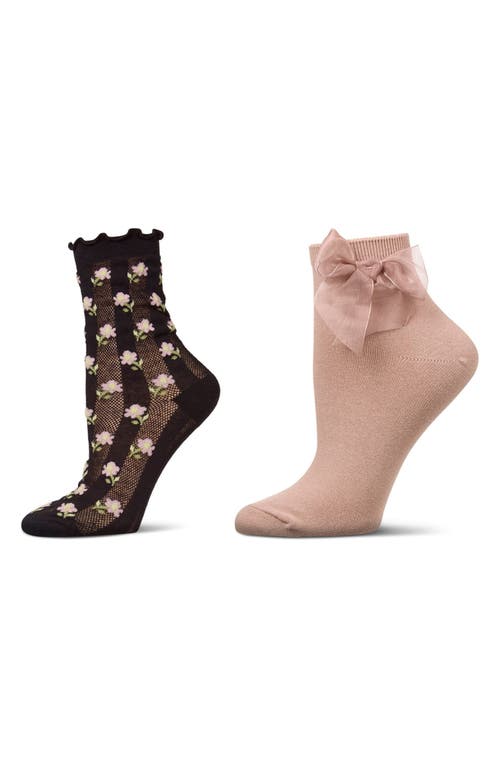 Memoi Floral Assorted 2-pack Ankle Socks In Black-beige