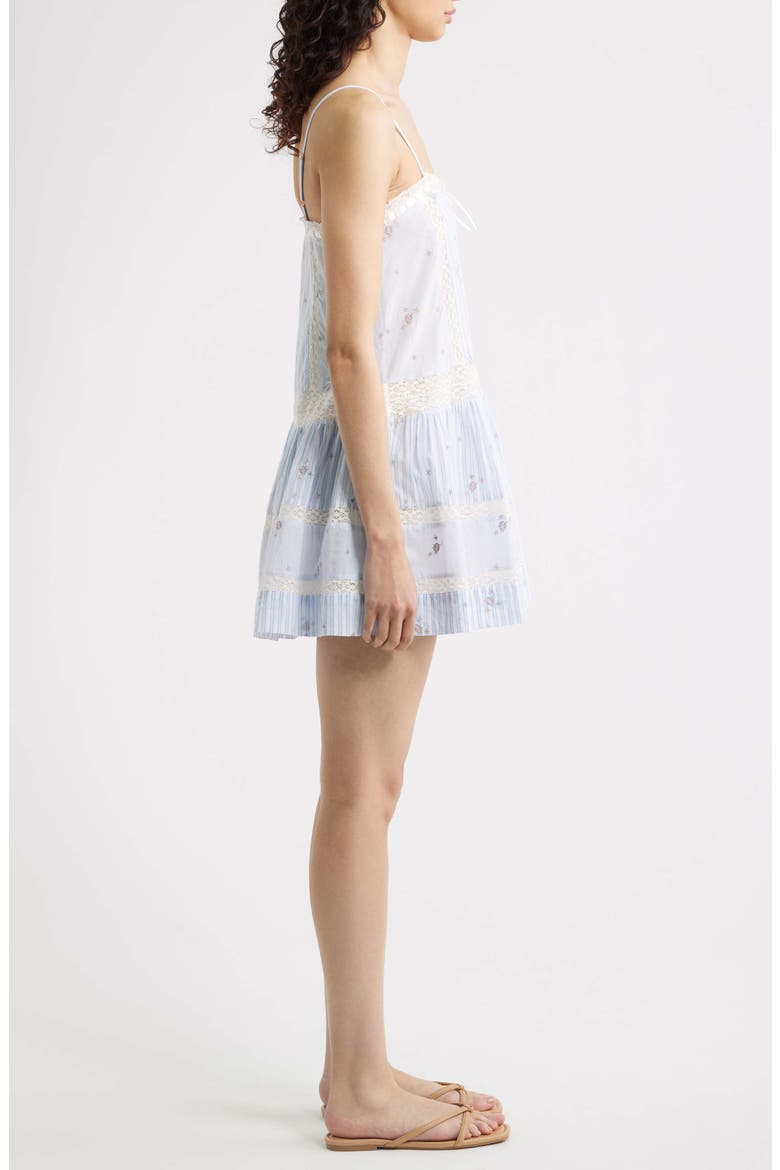 Vionett Floral Mixed Stripe Cotton Babydoll Dress, Alternate, color, SKY MIST