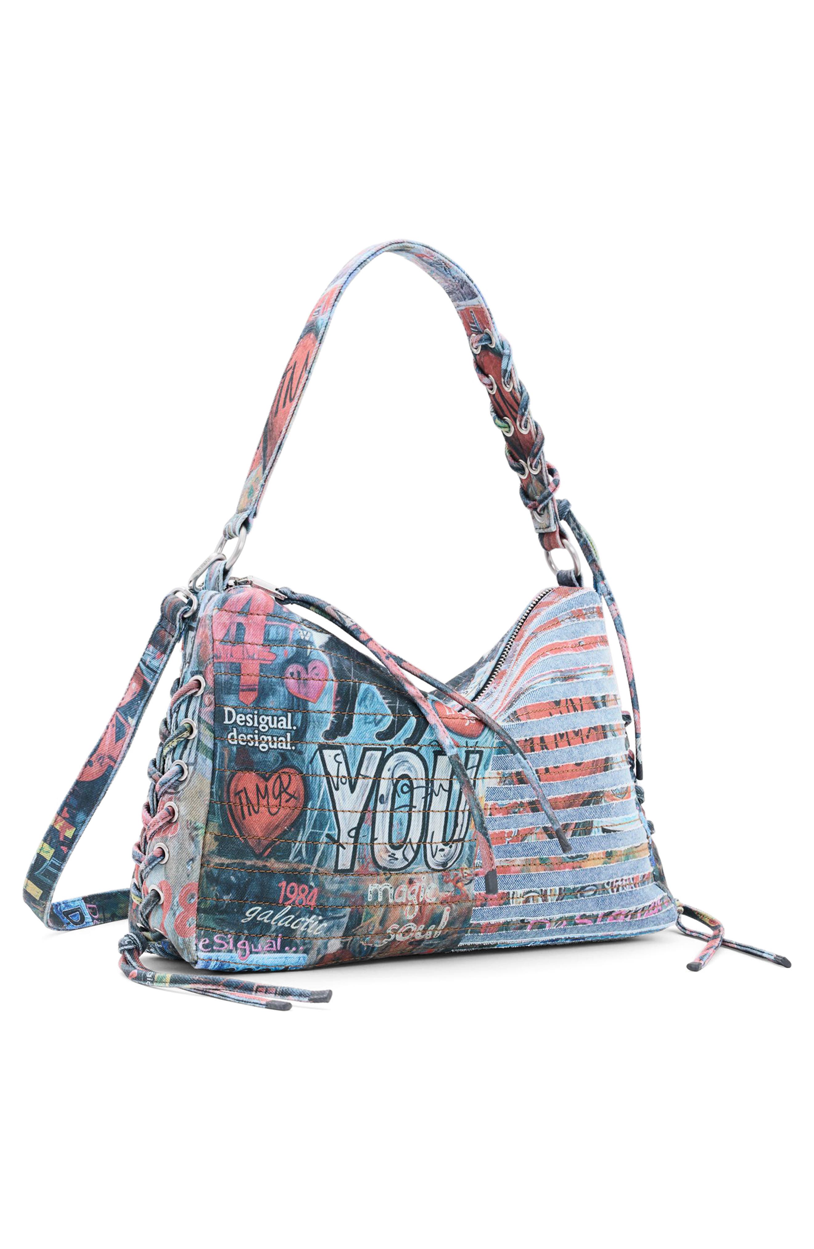 Medium Mixed Bring Denim Shoulder Bag, Alternate, color, MULTI