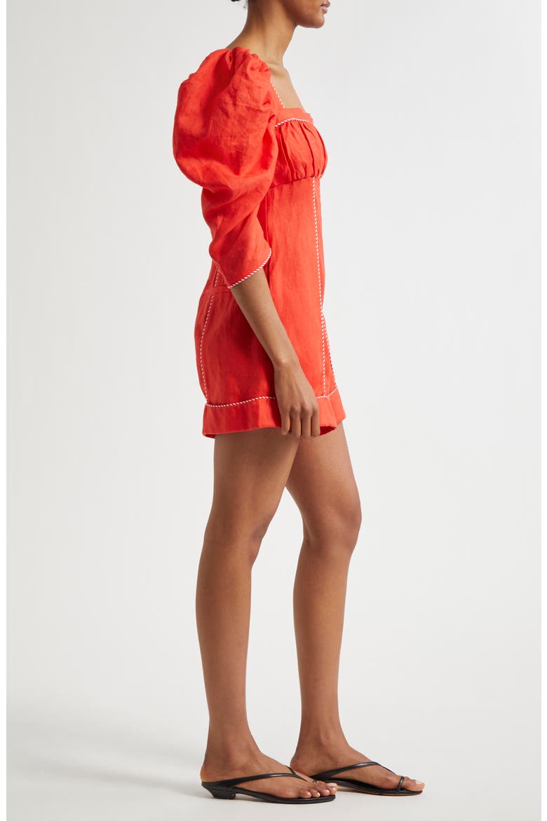 Puff Sleeve Linen Romper, Alternate, color, DARK RED