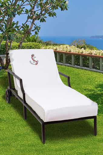 Linum Home Textiles 100% Turkish Cotton Anchor Embroidered Standard Size Chaise Lounge Cover - White